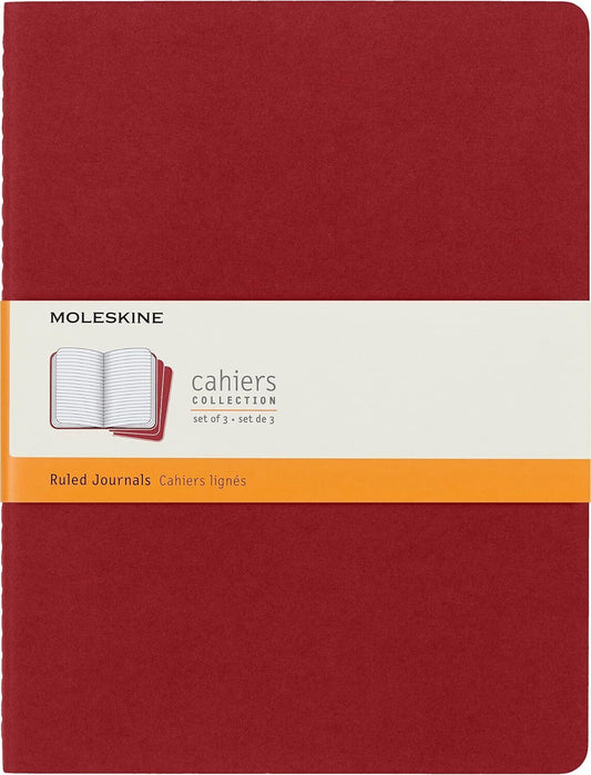 Moleskine Cahier Journal, Soft Cover, XL (7.5" x 9.5") Ruled/Line red 3 set