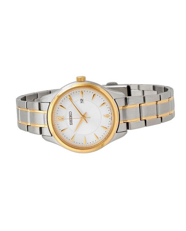 Seiko Quartz Two Tone Women's White Dial Sapphire Crystal Watch SUR474P1