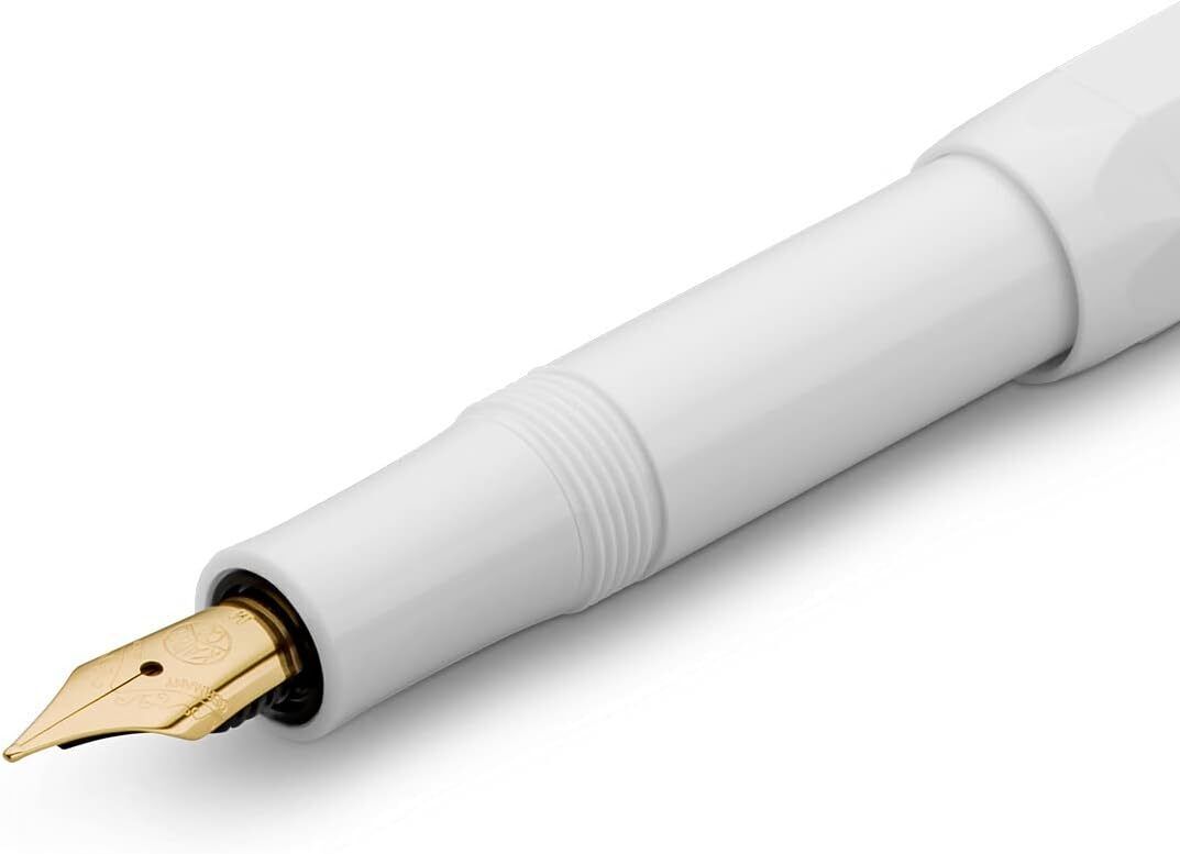 Kaweco CLASSIC SPORT White Fountain Pen - 23K Gold-Plated Nib, BB Tip, 13cm