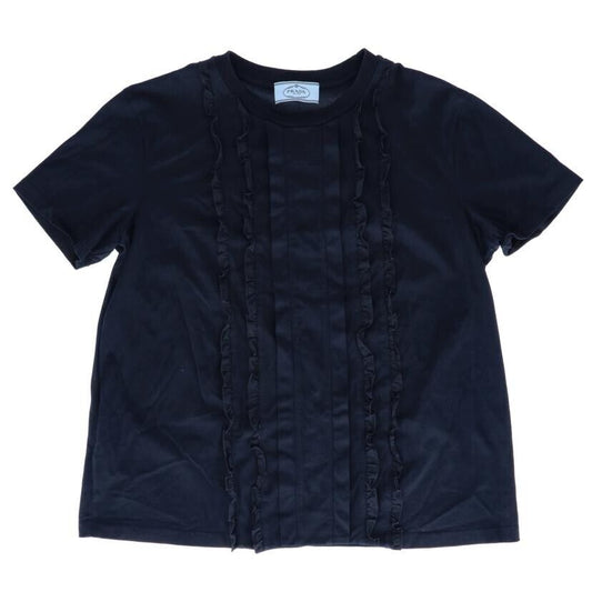 NWT PRADA Milano Women's Navy Ruffled Short Sleeve T-Shirt Size XL Crew Neck