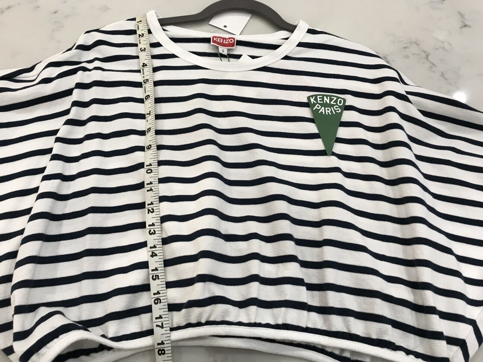 NWT Kenzo Paris Navy & White Striped Nautical Batwing Logo Cropped Top Size Sm