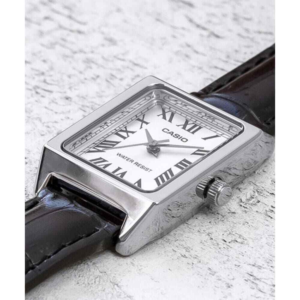 Women's White Dial Black Leather Band Day Analog Casio Watch LTP-V007L-7B1UDF