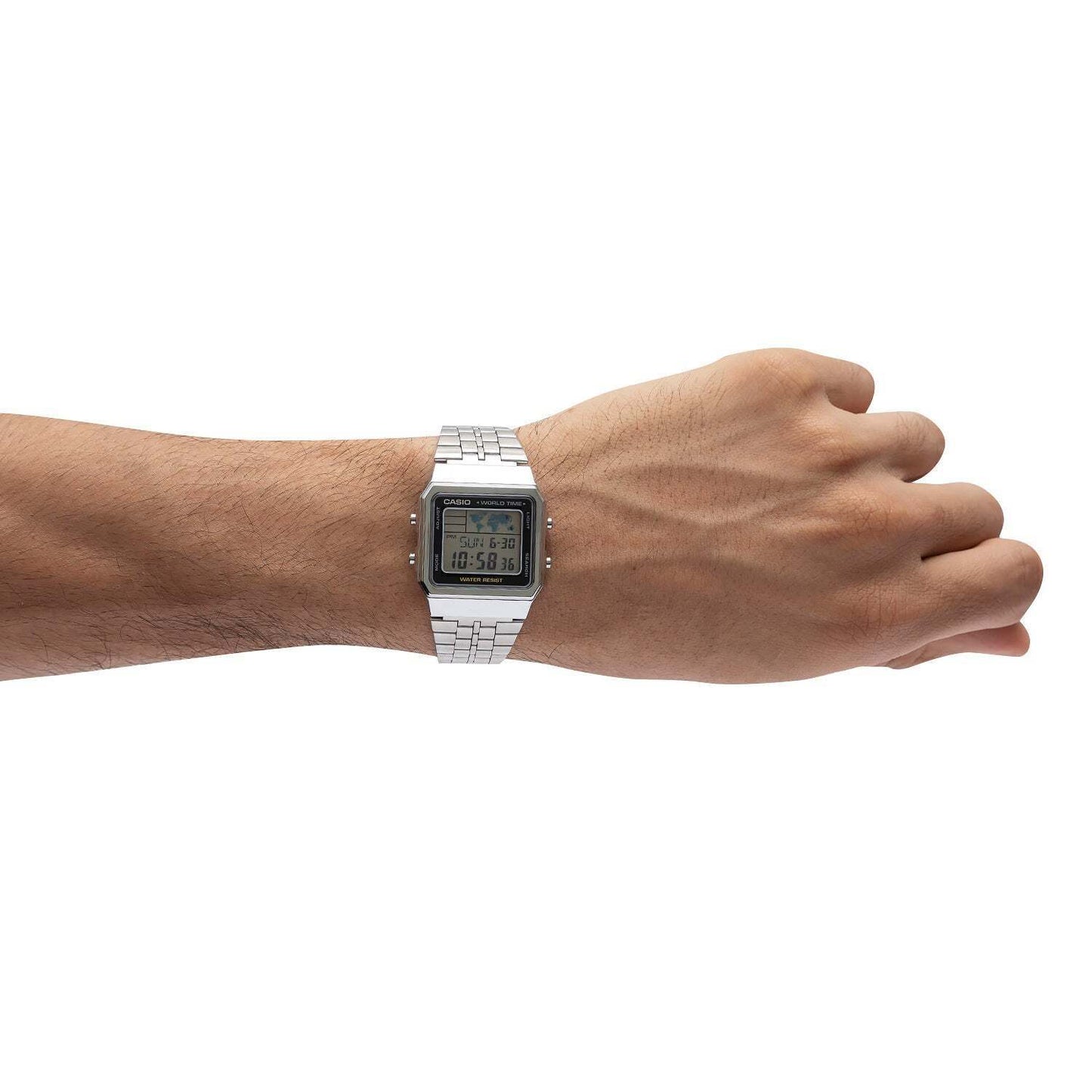 CASIO A500WA-1D Silver Vintage Digital Watch, World Time, LED, Stainless Band