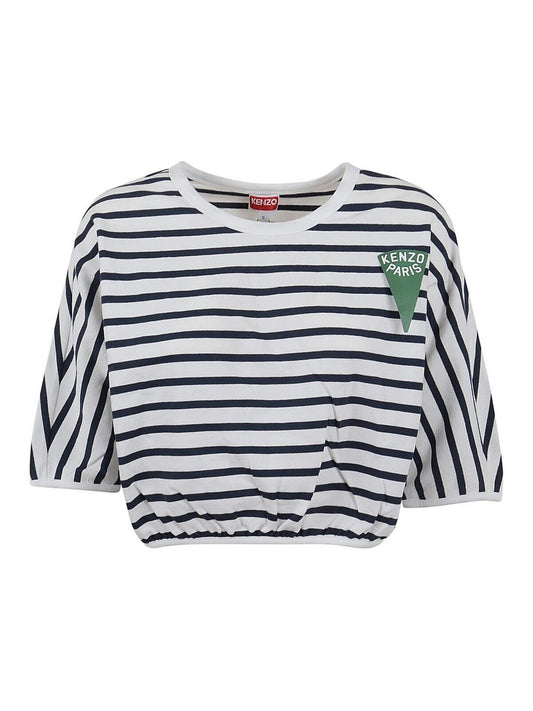 NWT Kenzo Paris Navy & White Striped Nautical Batwing Logo Cropped Top Size Sm