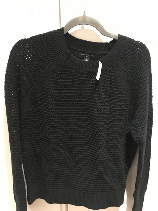 NWT Banana Republic Women's Black Chunky Knit Raglan Sleeve Sweater Size Medium
