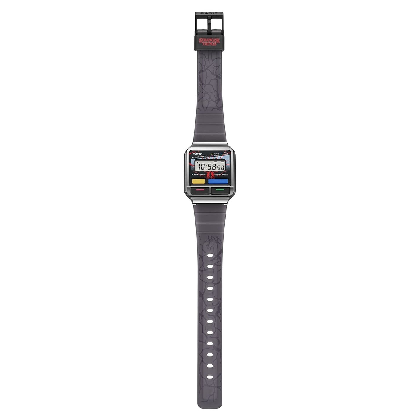 Casio A120WEST-1A Stranger Things Collab Watch–80s Retro LED Design, Demogorgon