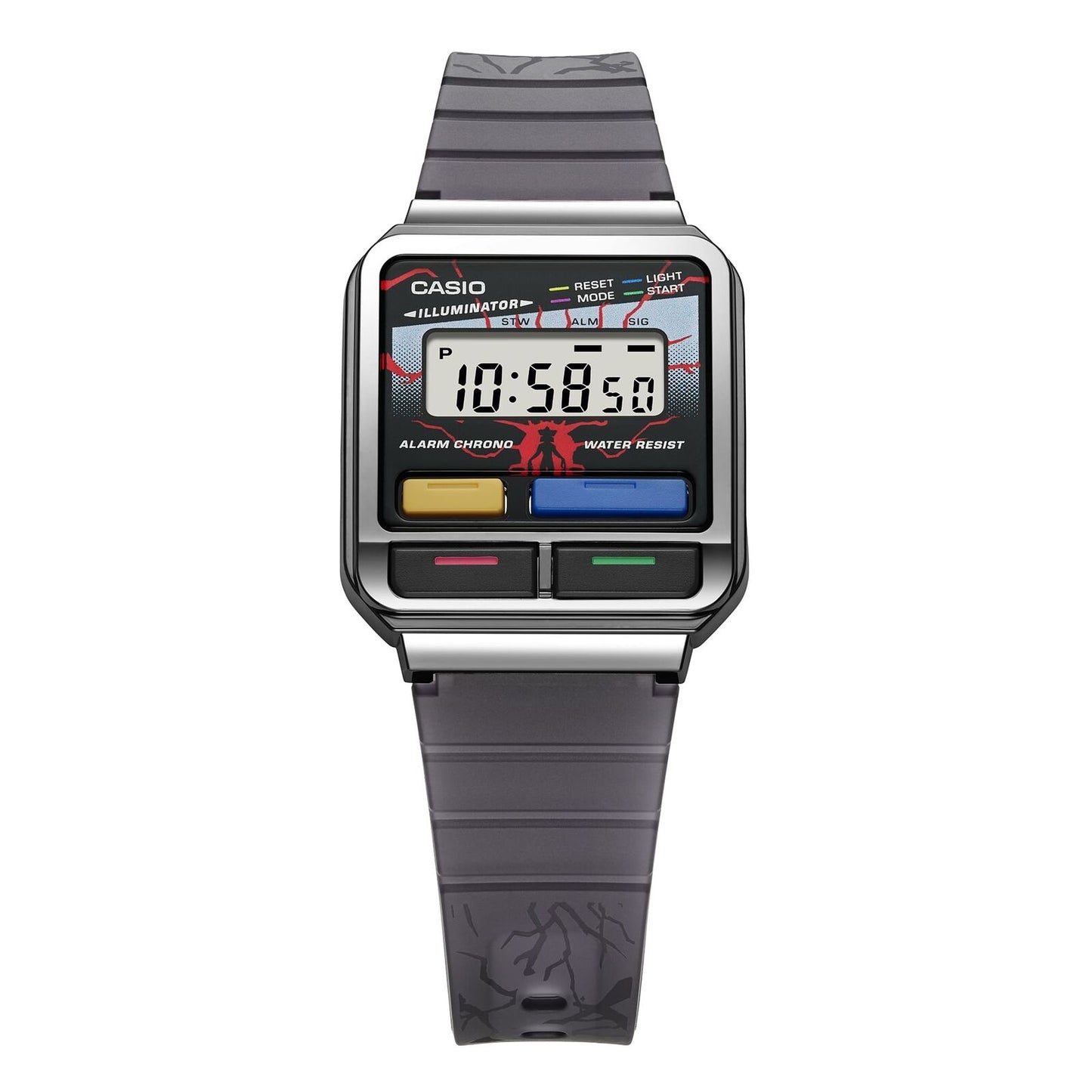 Casio A120WEST-1A Stranger Things Collab Watch–80s Retro LED Design, Demogorgon