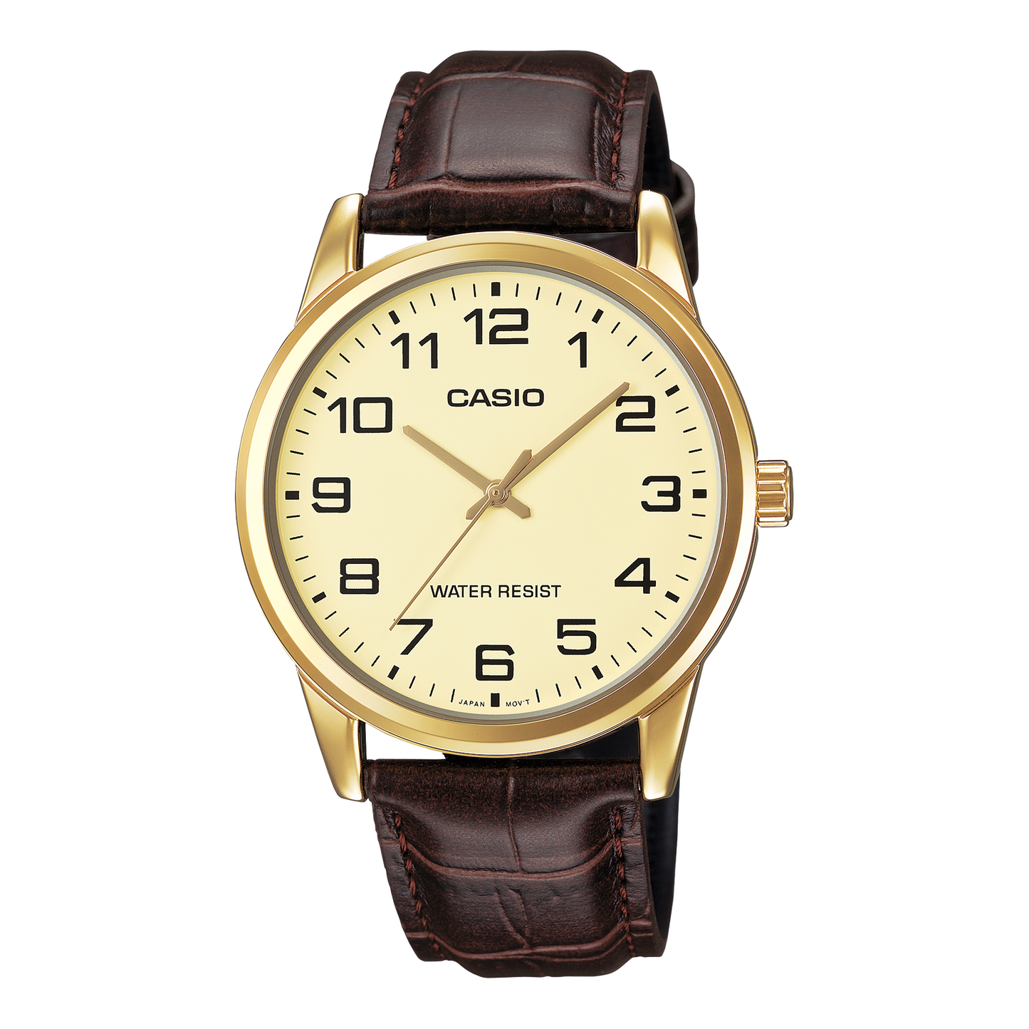 Casio MTP-V001GL-9B Men's Gold Stainless Steel Leather Band Easy Reader Watch