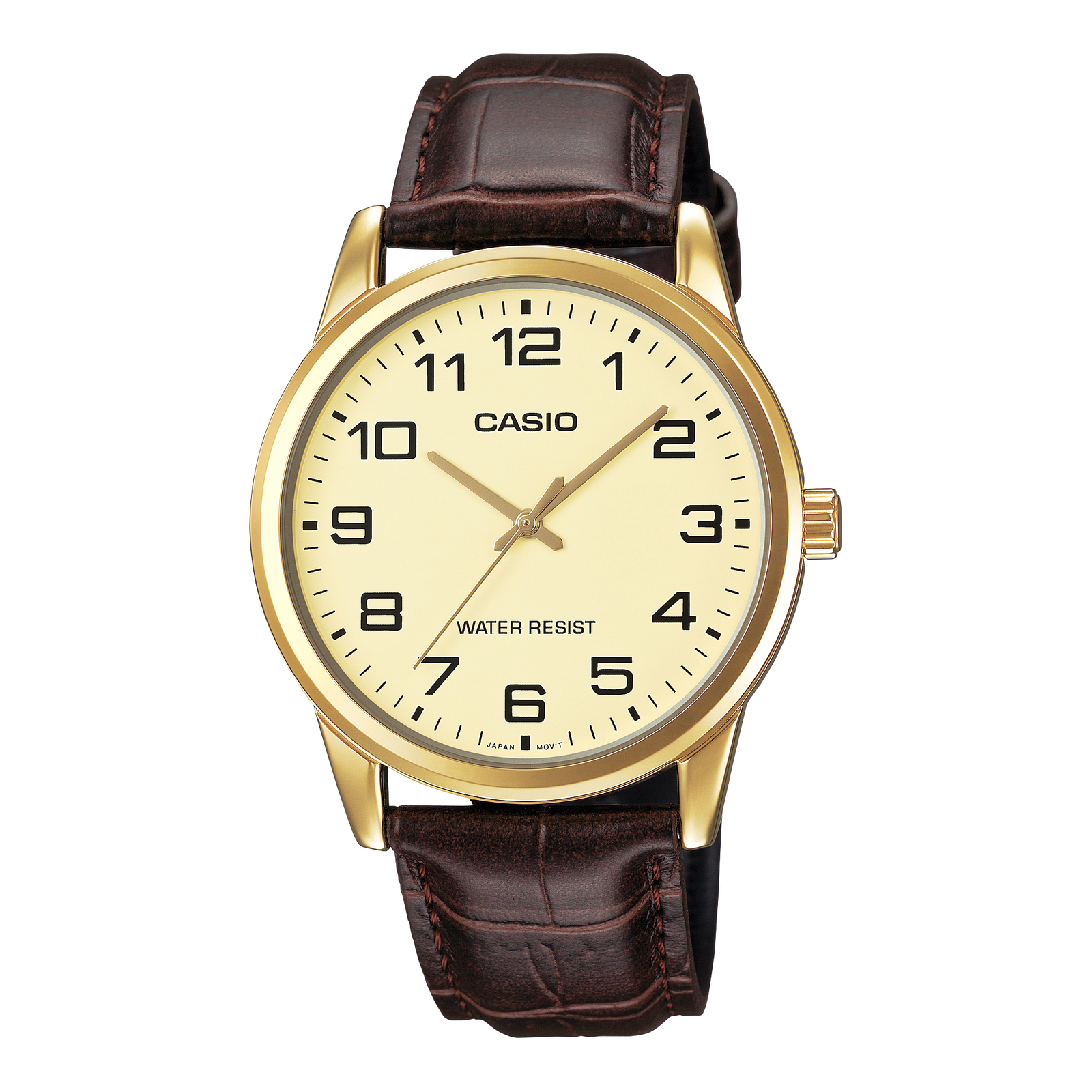 Casio MTP-V001GL-9B Men's Gold Stainless Steel Leather Band Easy Reader Watch