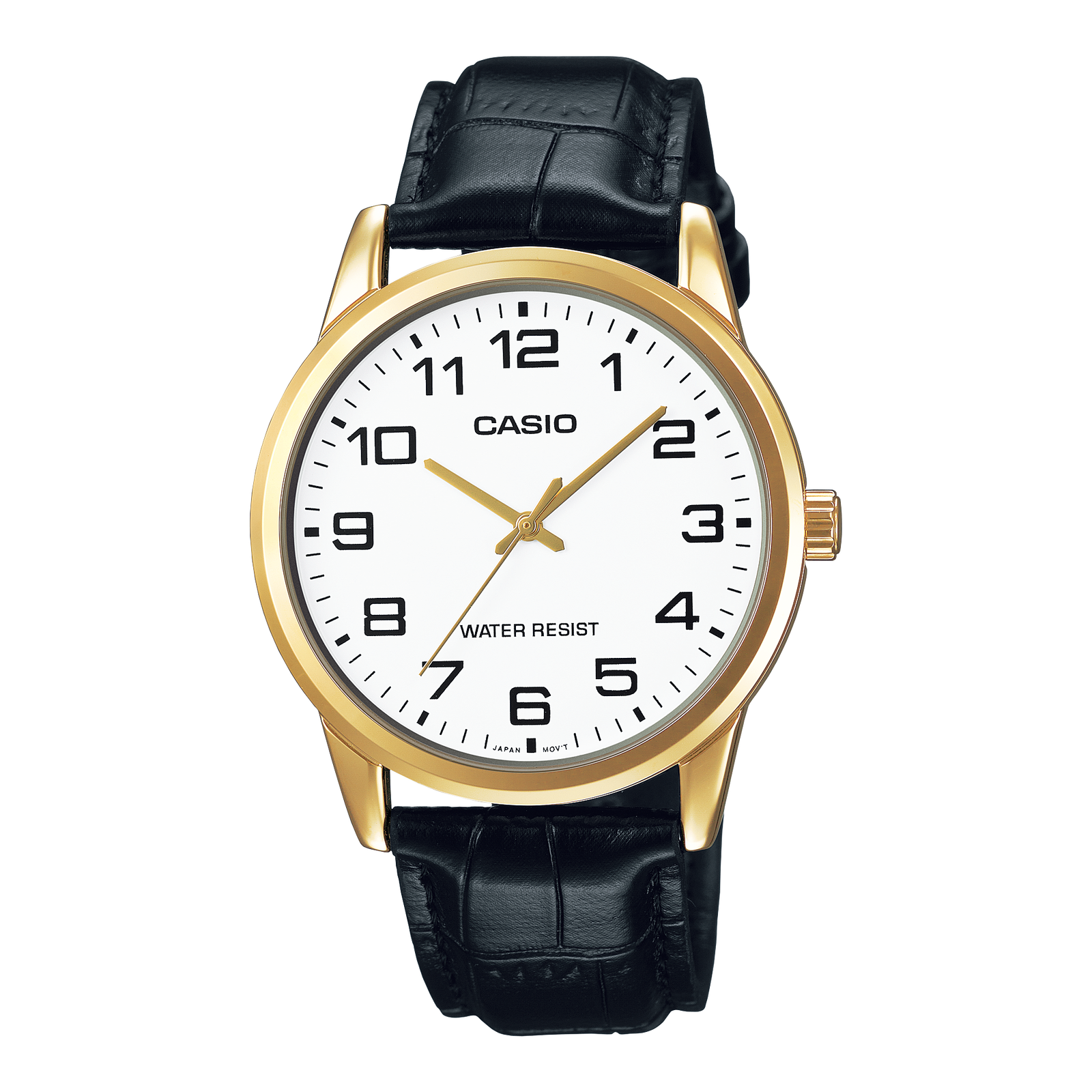 Casio MTPV001GL-7B Men's Analog Watch Leather Band Black White Face Gold New