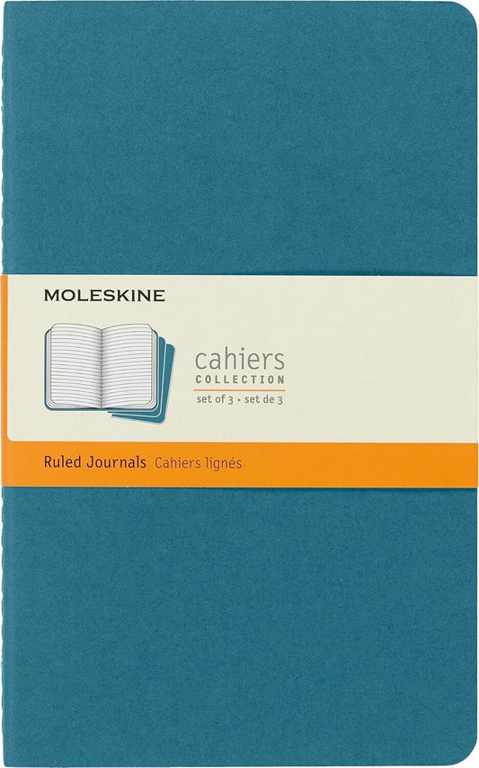 Moleskine Cahier Journal, Soft Cover,  (5" X 8.25")Ruled/Lined, Brisk Blue 3 set
