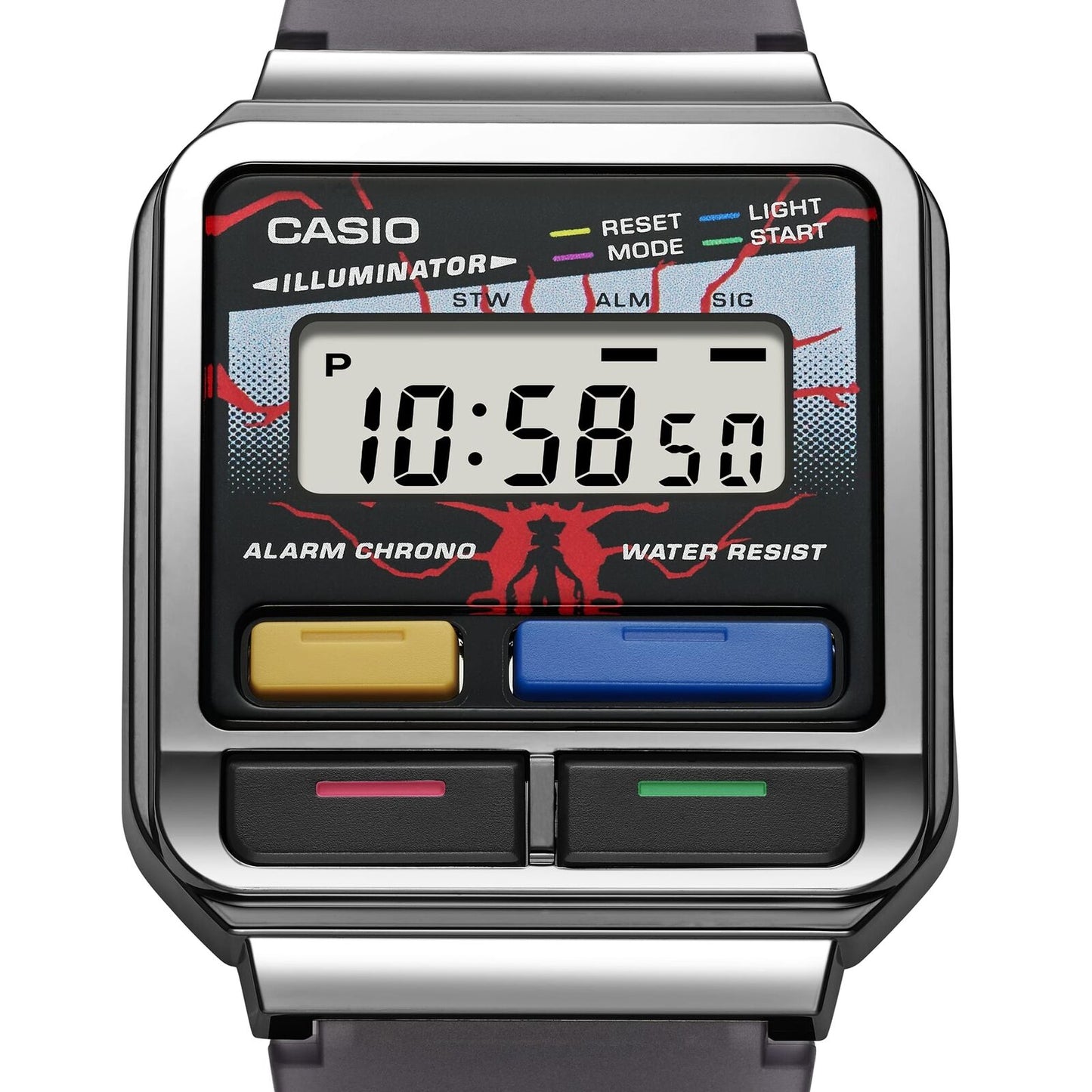 Casio A120WEST-1A Stranger Things Collab Watch–80s Retro LED Design, Demogorgon