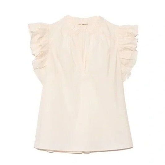 NWT ULLA JOHNSON Women's Off-white Ruffled Cotton Elena Blouse Top Size 8
