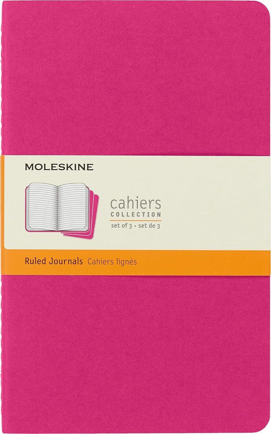Moleskine Cahier Journal, Set 3 Notebooks with Ruled Pages, Cardboard Cover with