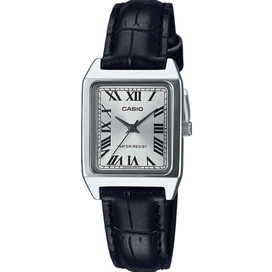 Women's White Dial Black Leather Band Day Analog Casio Watch LTP-V007L-7B1UDF