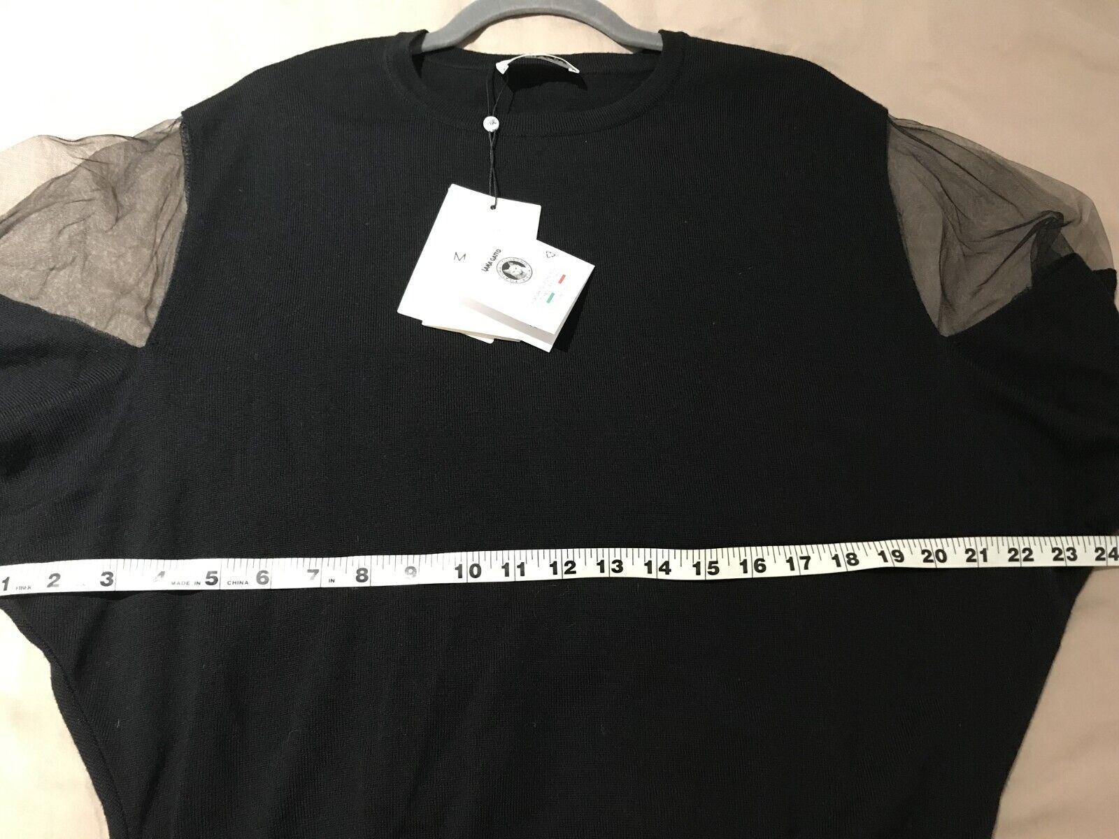 NWT MEIMEIJ Women's Black Wool Logo Back Long Dolman Sleeves Sweater Size 40/8