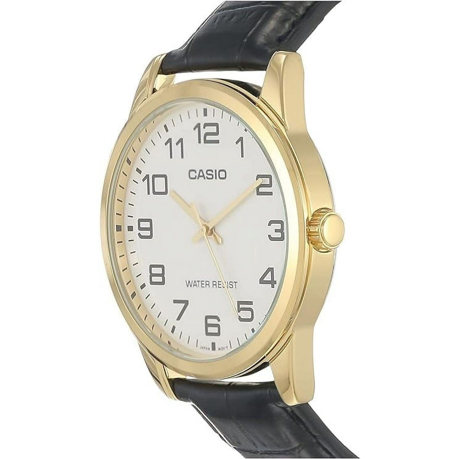 Casio MTPV001GL-7B Men's Analog Watch Leather Band Black White Face Gold New