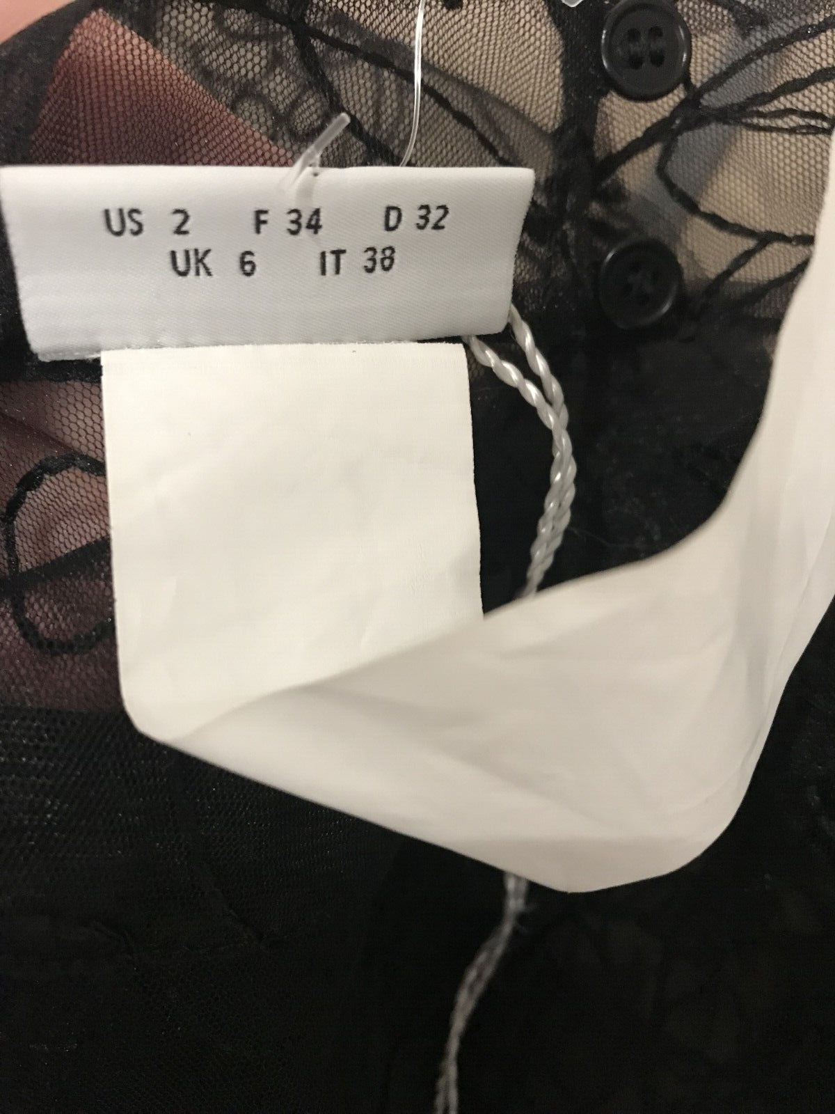 NWOT Akris Women's Black Sashiko Floral Embroidered Sheer Tulle Blouse Size 2