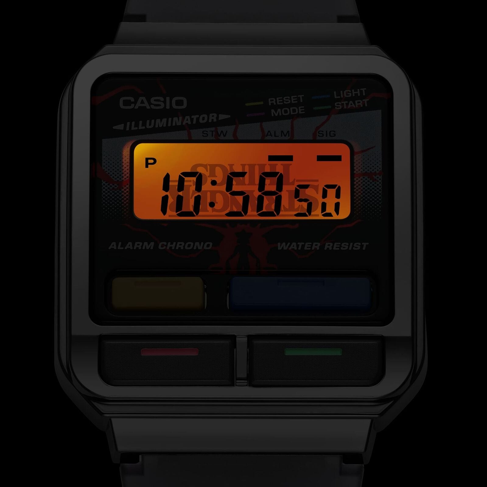 Casio A120WEST-1A Stranger Things Collab Watch–80s Retro LED Design, Demogorgon