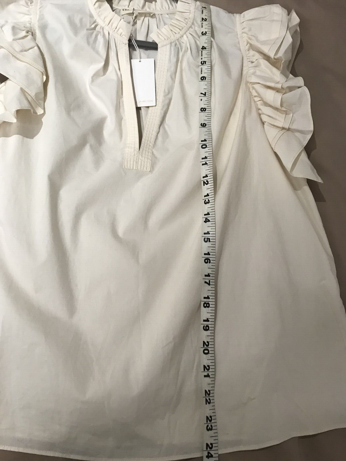 NWT ULLA JOHNSON Women's Off-white Ruffled Cotton Elena Blouse Top Size 8