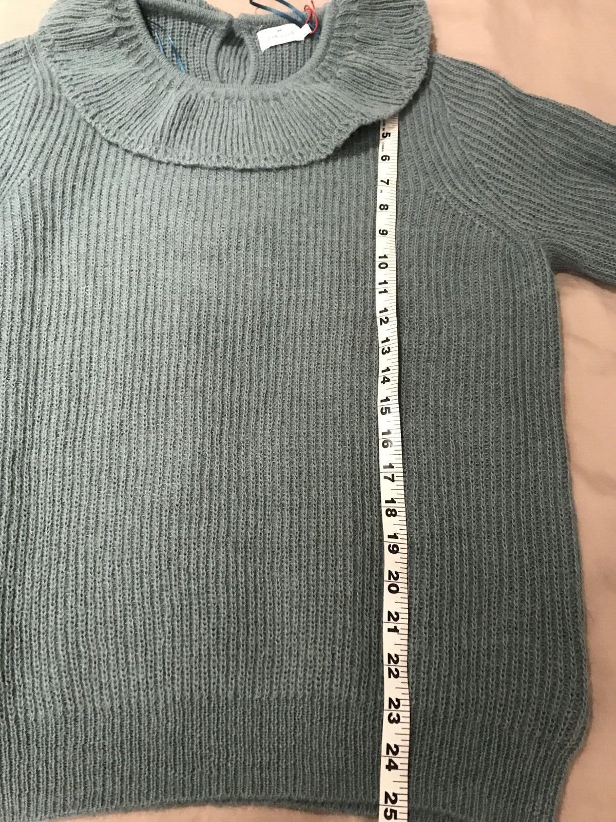 NWT Cyrillus Paris Women's Green Frill Round Neck Long Sleeve Sweater Size Large
