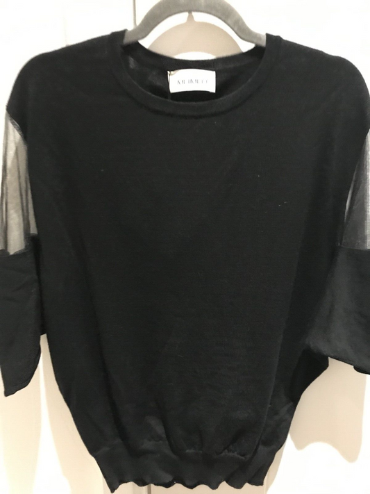 NWT MEIMEIJ Women's Black Wool Logo Back Long Dolman Sleeves Sweater Size 40/8